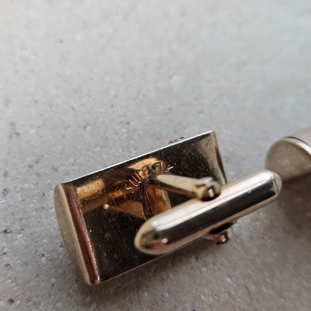 Swank‎ Vtg Gold Tone Textured Rhinestone Cufflinks Smoky Brown Mid Century MCM